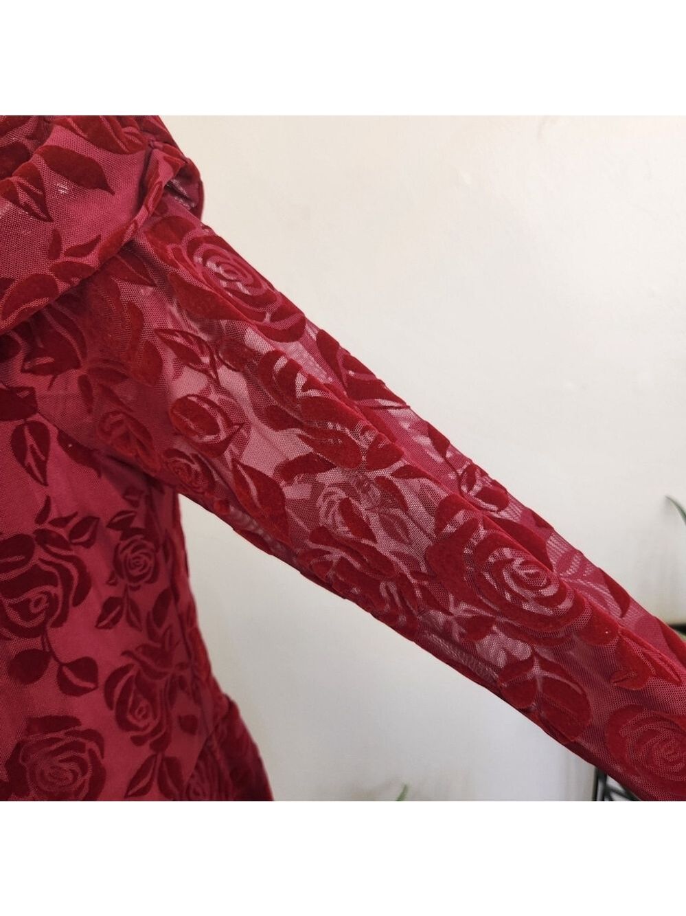 Wild Fable off shoulder Long Sleeve Flocked Mini Fit and Flare Holiday Dress - Picture 6 of 9